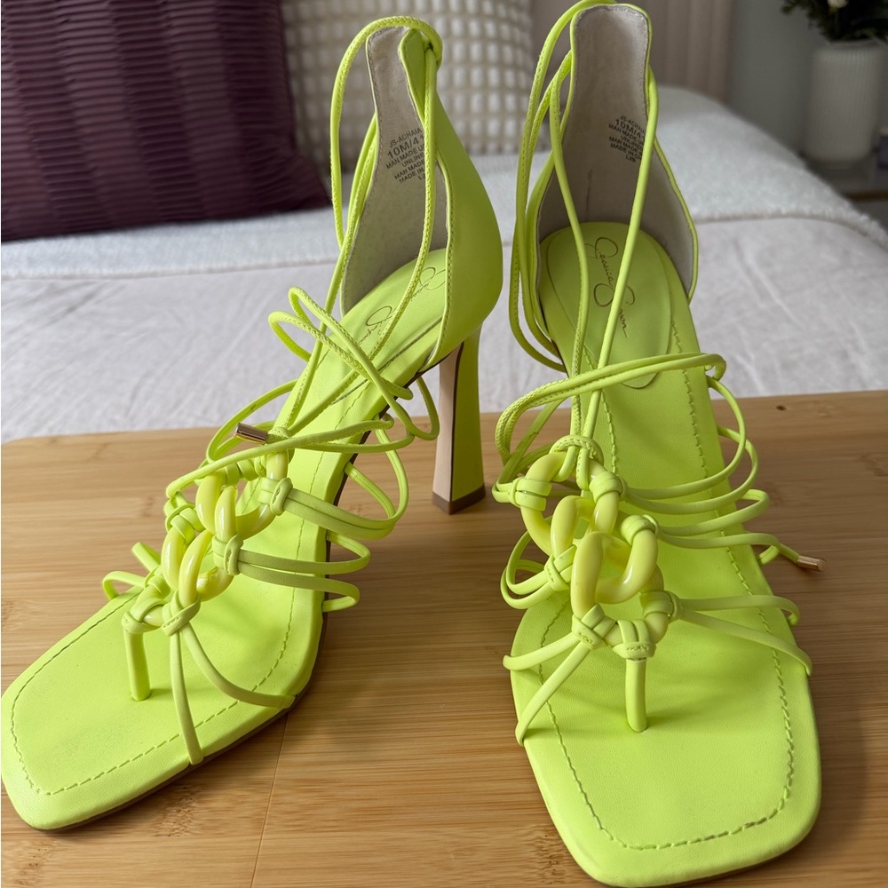 Lace Up Neon Strappy Heels